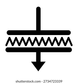 A diagram of a spring damper system with a downward arrow indicating compression.