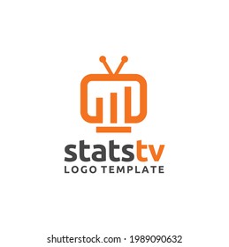Diagram Statistic Chart Bar with TV for Television Economy Marketing Business Logo design