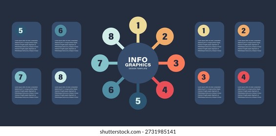 Diagram template consisting of 8 circular elements for data visualization. Vector layout of infographics