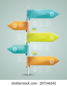 Diagram template of multidirectional pointers on a signpost 