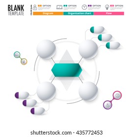 Diagram Template, Organization chart template. flow template, blank diagram for replace text, white color, blank diagram. Circle diagram, vector stock design.