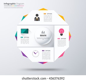 Diagram Template, Organization chart template. flow template, blank diagram for replace text, white color, Circle diagram, vector stock design.