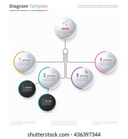 Diagram Template, Organization chart template. flow template, blank diagram for replace text, white color, Circle diagram, vector stock design.