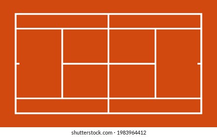 Diagram of tennis court vector illustration isolated on white background. Tennis field slag, scheme symbol. Sport earthen terrain draft.