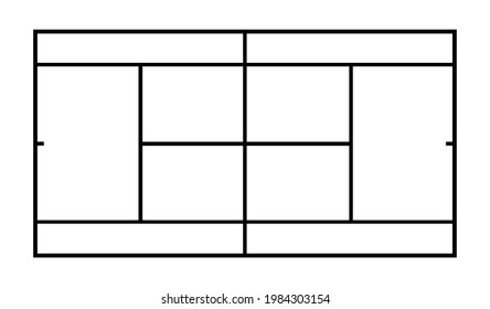 Diagram of tennis court vector illustration isolated on white background. Tennis field scheme symbol. Sport terrain draft.