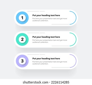 Diagram with three steps with numbers and a place for your text. Flat infographic design.