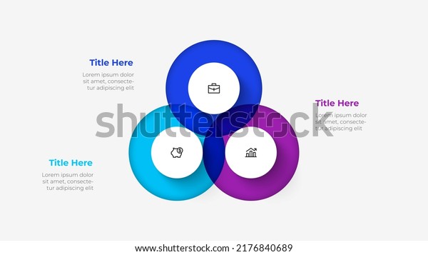 Diagram with\
three steps. Slide for business presentation. Cycle infographic\
element divided into 3\
options.