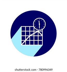 Diagram and time vector icon with long shadow. Vector Illustration isolated for graphic and web design.