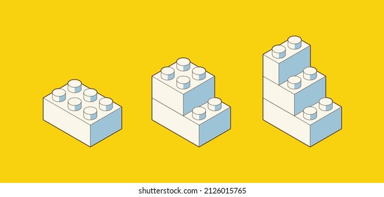 The diagram toy building block, bricks for children. Vector isometric illustration. Colored bricks isolated on white background.