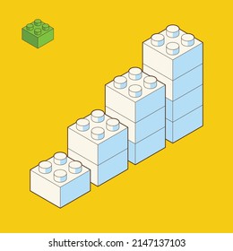 The diagram toy building block, bricks for children. Vector isometric illustration. Colored bricks isolated on white background.