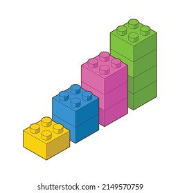 The diagram toy building block, bricks for children. Vector isometric illustration. Colored bricks isolated on white background.