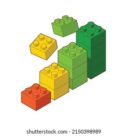 The diagram toy building block, bricks for children. Vector isometric illustration. Colored bricks are isolated on white background.