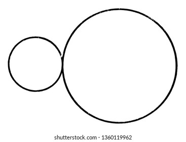 Un diagrama de dos círculos que son externamente tangentes entre sí, dibujo de línea vintage o ilustración de grabado.