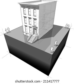 diagram of a typical american townhouse , also called BROWNSTONE house