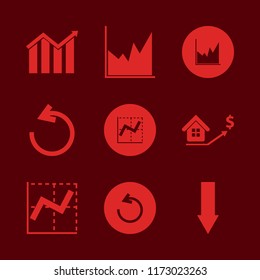 Diagram vector icons set. with graph, reload arrow, down arrow and growing graph in set