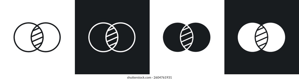 Diagram venn icons in flat and linear vector illustration on white background.