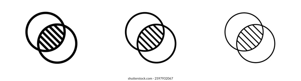 Diagram venn thin line vector icon set.