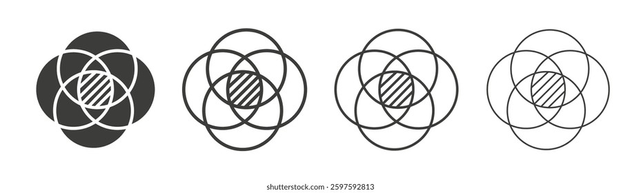 Diagram venn vector icon set in black and white color.
