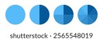 Diagram wheel divided from 1, 2, 4, 8 parts, Pie chart infographic circle divided into pizza or donut segments, Vector flat icons.