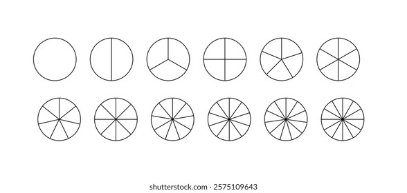 Diagram wheel parts outline. Sectors divide the circle on equal parts. Segments infographic. Segmented charts template.