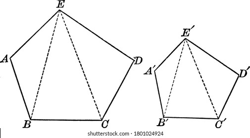 Diagrama en el que se muestran dos pentagones similares, dibujo de línea vintage o ilustración de grabado.