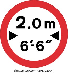 Diagram Width restriction in metric and imperial units, road signs in the United Kingdom