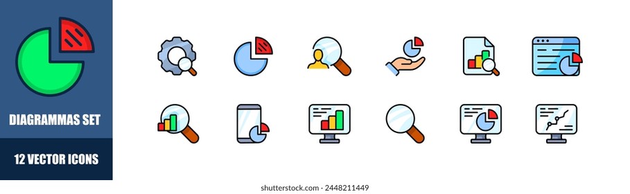 Diagrammas icon set. Flat style. Vector icons