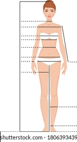 Diagrams of the female body measurements in full length. Template for measuring body proportions.Vector illustrationeps