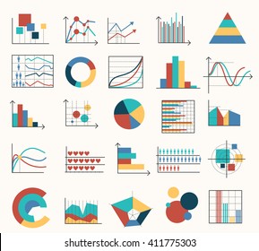 Diagrams flat icons and graphs color images. Vector illustration