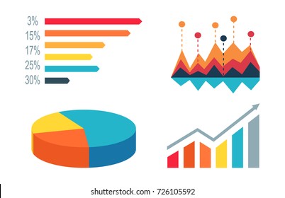 Diagrams and graphics of different colors, with numbers and percents, circular and those showing growth of car emissions vector illustration