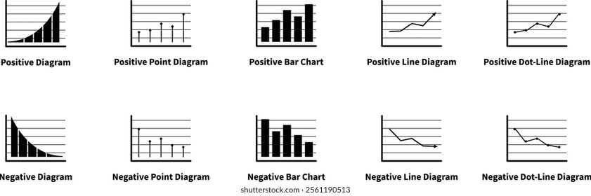 diagrams have positive and negative values ​​and have several variations of graph types. Used for business icons, applications, web and others.