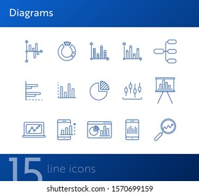 Diagrams line icon set. Chart, data, analytics, report isolated outline sign pack. Graph, analysis, statistics concept. Vector illustration symbol elements for web design and apps