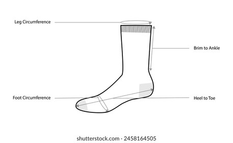 Diagramme der Messwerte der Herren mit Textnamen. Strumpfwaren Mode Accessoire Bekleidung technische Illustration Strumpf. Vektorgrafik vorne, Seitenansicht Stil, flache Vorlage CAD Mockup Skizze isoliert