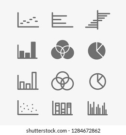 Diagrams, pie chart, graphics, statistics and analytics vector icons set