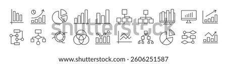 Diagrams, Pie Charts, Progress Bars Outline Image Collection. Editable Stroke. Perfect for Infographics, Articles, Books, Flyers, Banners