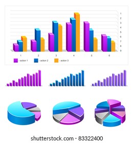 Diagrams of set of glossy vector icons for your business presentations and reports.