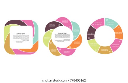 Diagrams set, seven steps of process, vector