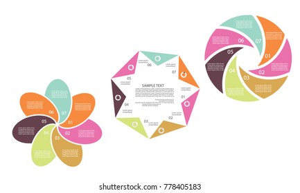 Diagrams set, seven steps of process, vector