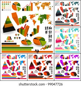 Diagrams of set of vector icons for your business presentations and reports. Six different color sheme