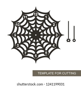Marque con flechas y números arabicos. Forma de tela araña. Plantilla para corte láser, talla de madera, corte de papel e impresión. Ilustración vectorial.