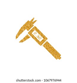 Dial caliper icon in gold glitter texture. Sparkle luxury style vector illustration.
