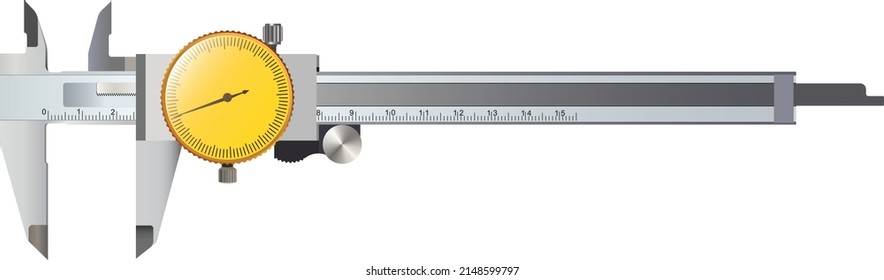 Dial caliper isolated vector on white background. The caliper is normally used for measuring the thickness of materials and small amounts of movement.