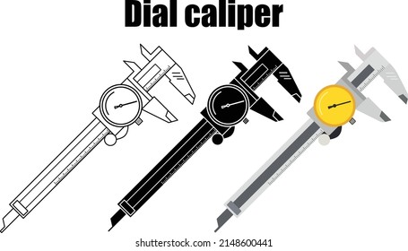 Dial caliper isolated vector on white background. The caliper is normally used for measuring the thickness of materials and small amounts of movement.