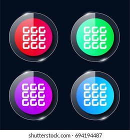 Dial four color glass button ui ux icon. Glossy app icon logo vector