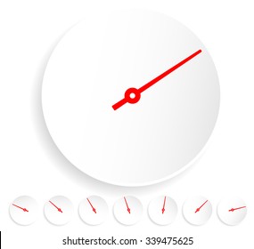 Dial, gauge with red needle on white