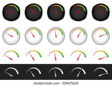 Dial, gauge with red needle on white