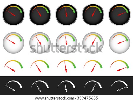 Dial, gauge with red needle on white