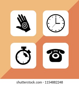 dial icon. 4 dial set with spiral, telephone, clock and stopwatch vector icons for web and mobile app
