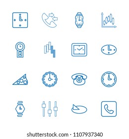 Dial icon. collection of 16 dial outline icons such as clock, desk phone, call, wall clock, wrist watch, sundial, pendulum, adjust. editable dial icons for web and mobile.
