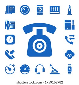 dial icon set. 17 filled dial icons. Included Telephone, Clock, Phone, Call, Time, Timer, Wall clock, Headset, Levels, Control, Clock tower, Wristwatch icons
